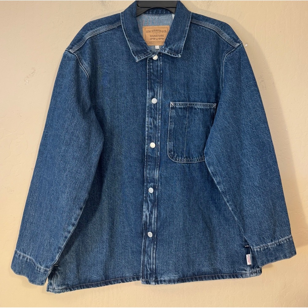 Levi Strauss Signature Utility Jacket Men L Blue Denim Relaxed Fit Snap NEW